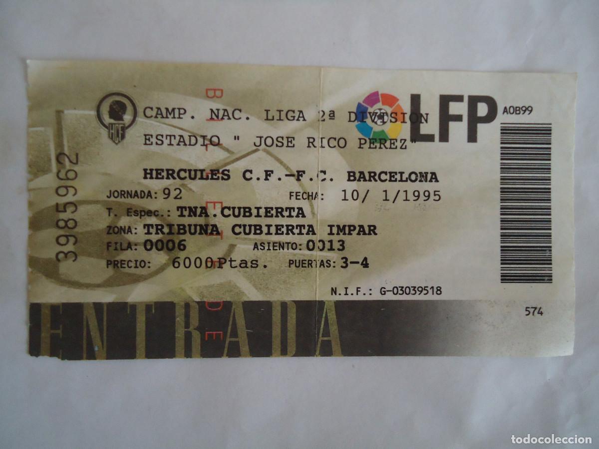 Collectionnisme sportif: ENTRADA DE FUTBOL HERCULES C.F. CONTRA F.C. BARCELONA. ESTADIO JOSE RICO PEREZ. 1995. PP -13