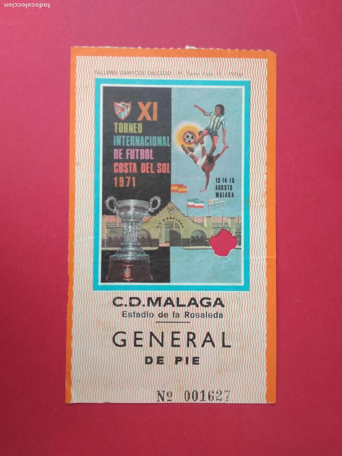 Coleccionismo deportivo: ENTRADA ESTADIO LA ROSALEDA XI TORNEO INTERNACIONAL DE FUTBOL COSTA DEL SOL CD MALAGA 1971