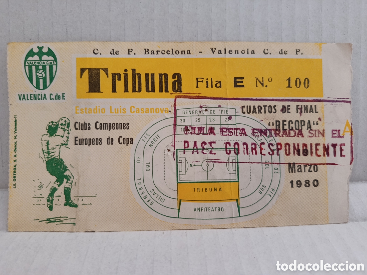 Coleccionismo deportivo: Antigua entrada de f&uacute;tbol Barcelona y valencia