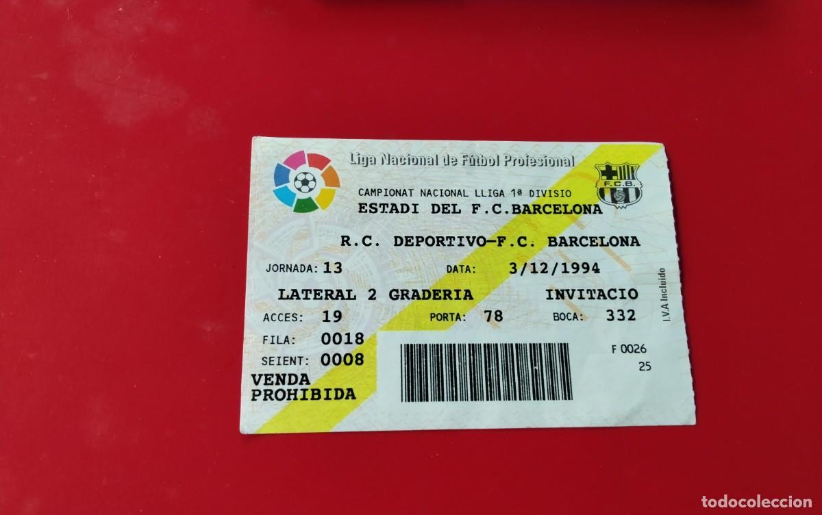 Coleccionismo deportivo: F.C. BARCELONA ENTRADA INVITACION PARTIDO R.C. DEPORTIVO F.C. BARCELONA A&Ntilde;O 1994