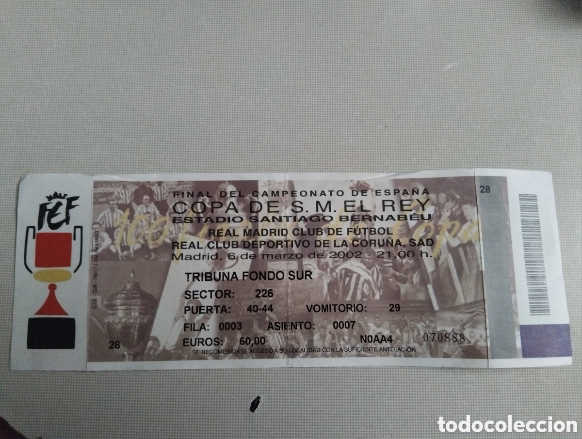 Coleccionismo deportivo: Ve Entrada (Centenariazo 2002, Real Madrid vs Deportivo de la Coru&ntilde;a)