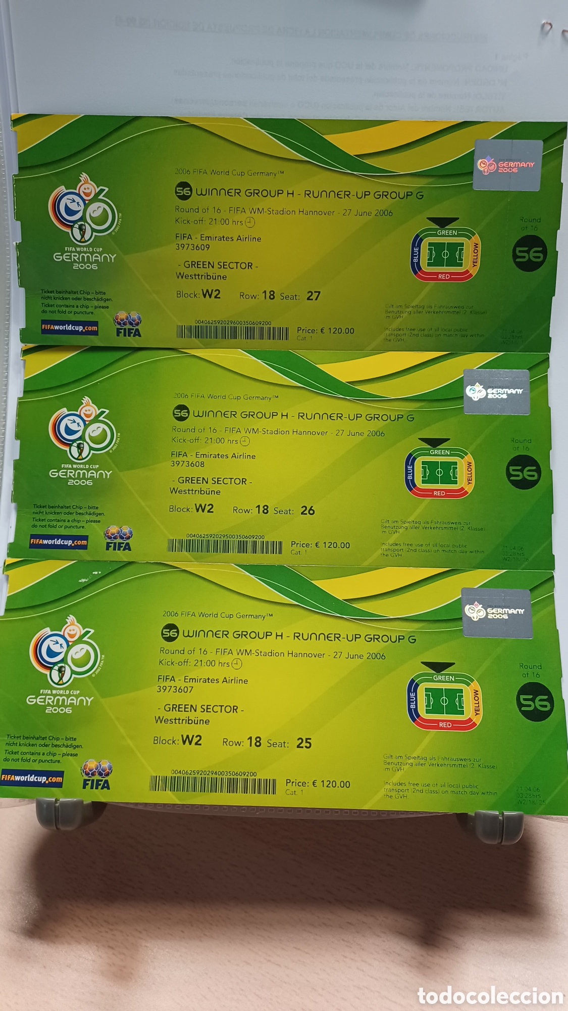 Coleccionismo deportivo: Mundial de f&uacute;tbol Alemania 2006 tres entradas consecutivas