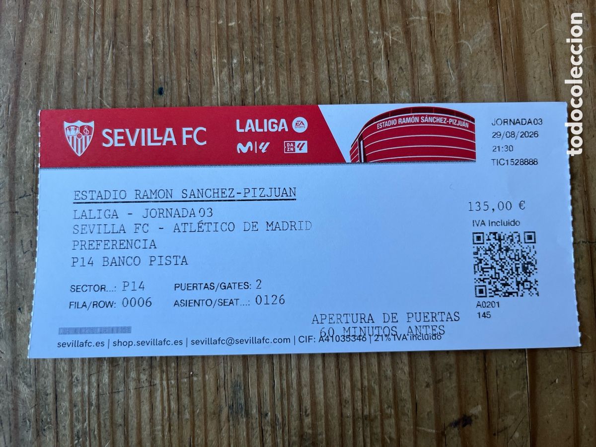 Coleccionismo deportivo: R32049 ENTRADA TICKET SEVILLA 1-3 ATLETICO MADRID LIGA TEMPORADA 2026 2027