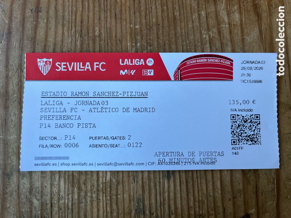 Coleccionismo deportivo: R32050 ENTRADA TICKET SEVILLA 1-3 ATLETICO MADRID LIGA TEMPORADA 2026 2027