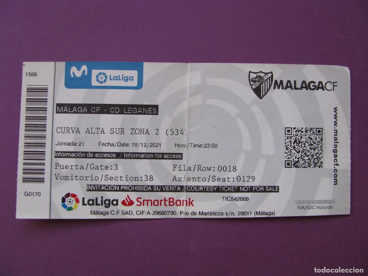Coleccionismo deportivo: ENTRADA DE FUTBOL. MALAGA C.F. C.D. LEGANES. 19 DICIEMBRE 2021