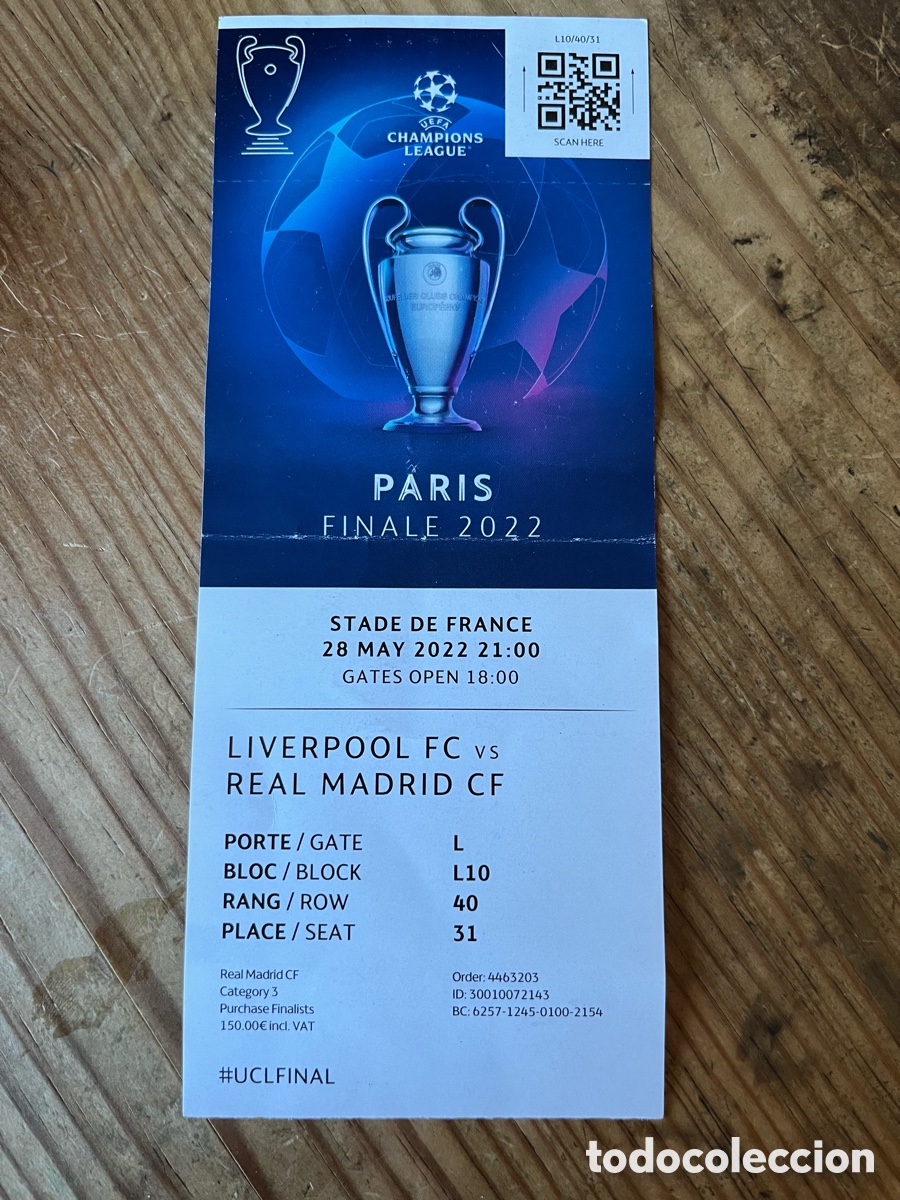 Coleccionismo deportivo: R32051 ENTRADA TICKET FINAL UEFA CHAMPIONS LEAGUE 2022 PARIS REAL MADRID 1-0 LIVERPOOL