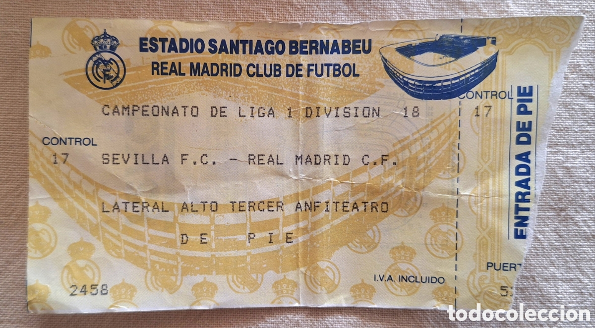Coleccionismo deportivo: Entrada Real Madrid Sevilla 23/5/93
