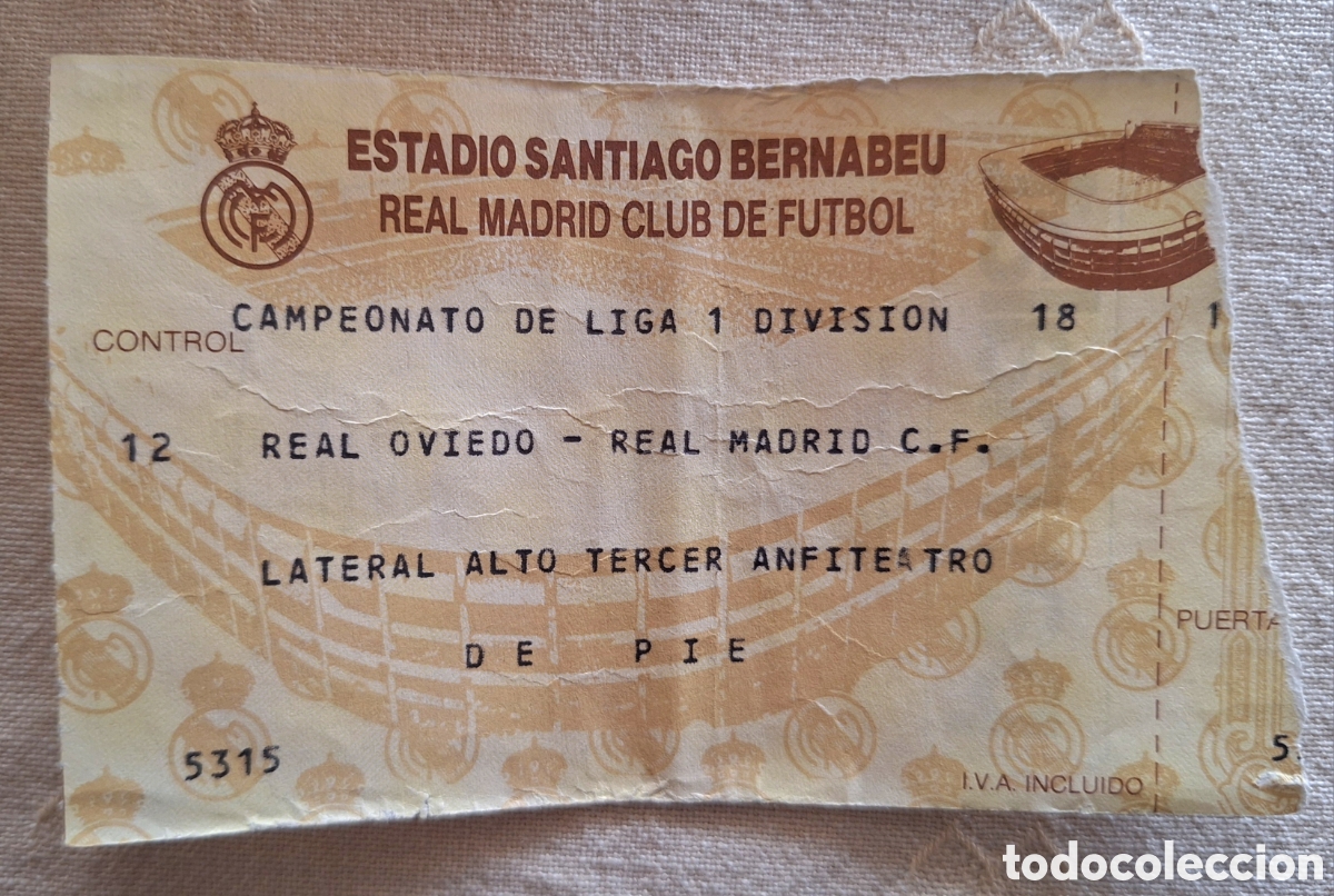 Coleccionismo deportivo: Entrada real madrid oviedo 5/3/89