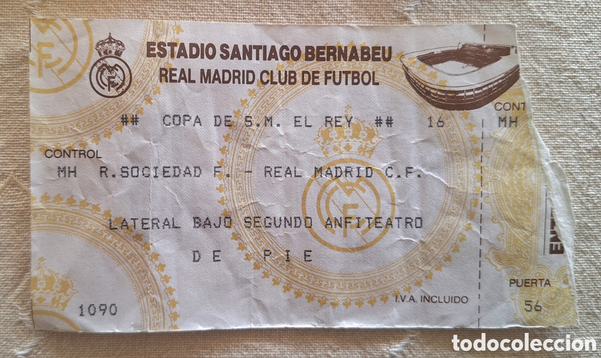 Coleccionismo deportivo: Entrada Copa del Rey Real Madrid Real Sociedad 24/3/93 1993