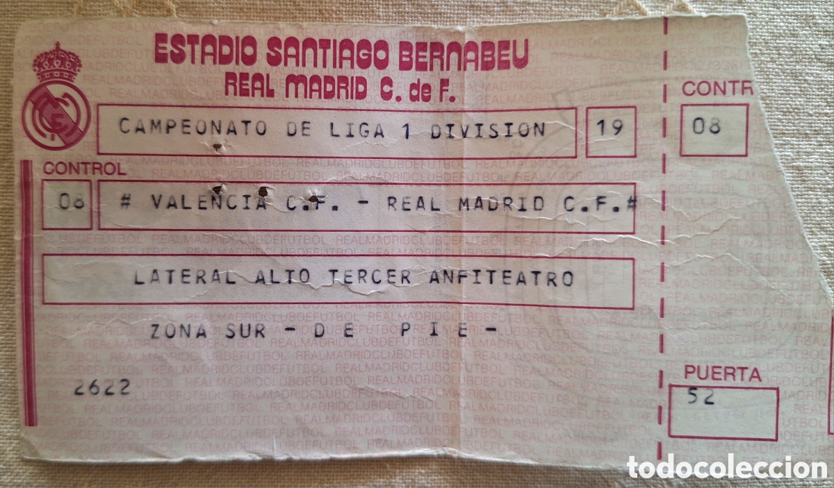 Coleccionismo deportivo: Entrada Real Madrid Valencia 16/12/89 1989