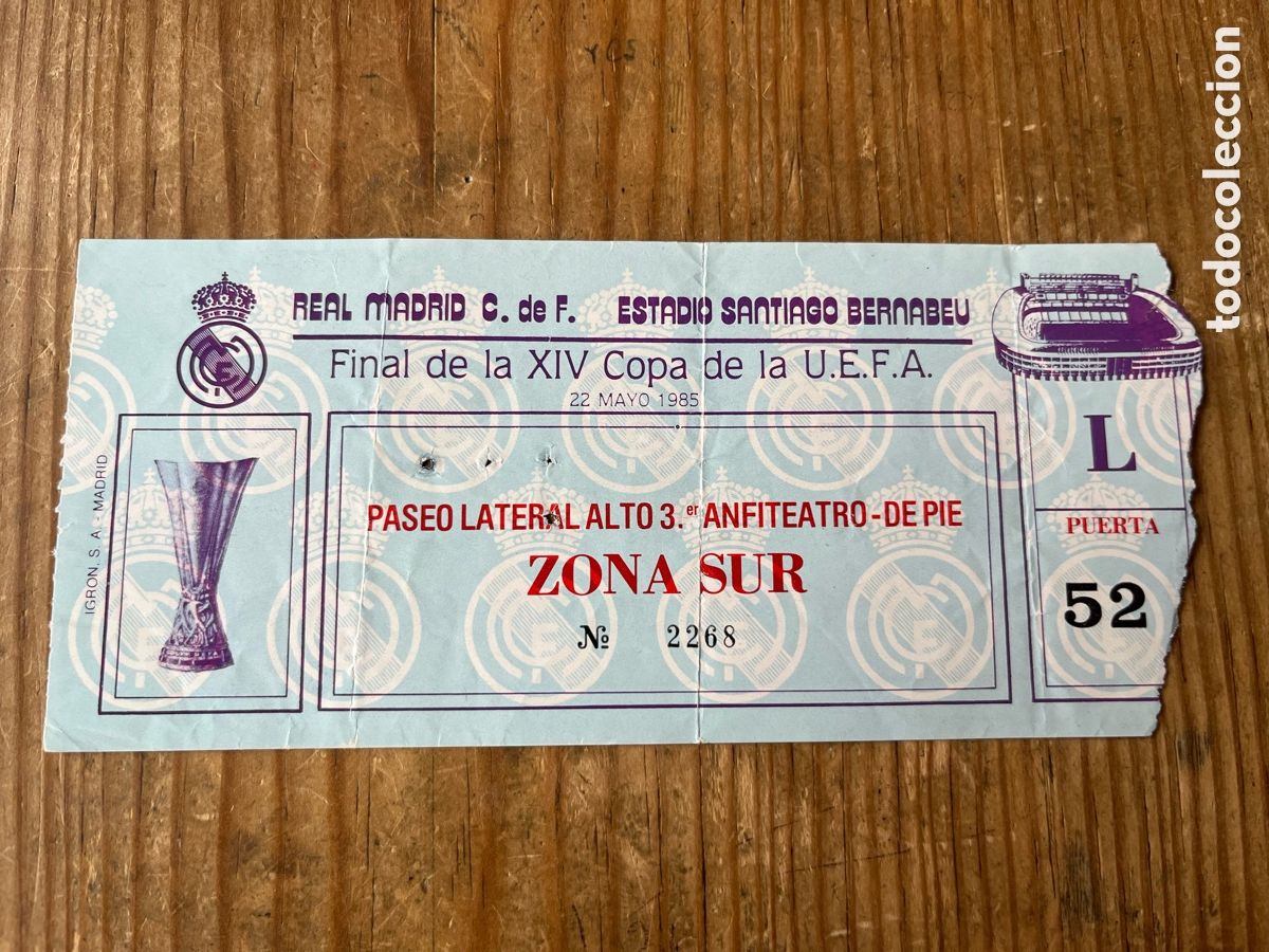 Coleccionismo deportivo: R32054 ENTRADA TICKET FUTBOL FINAL COPA UEFA 1985 REAL MADRID 0-1 VIDEOTON (22-5-1985) AZUL