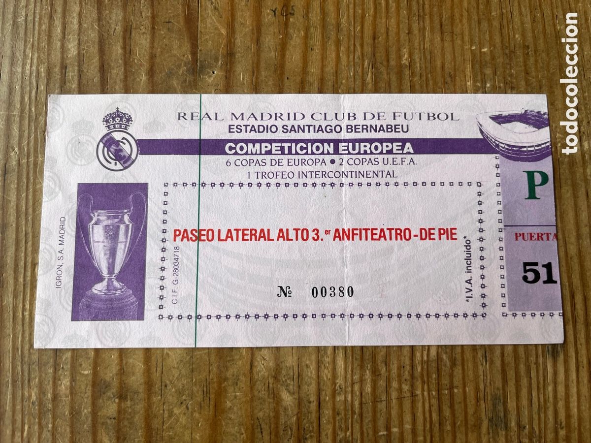 Coleccionismo deportivo: R32056 ENTRADA TICKET FUTBOL REAL MADRID 2-1 PSV EINDHOVEN COPA EUROPA 1988 1989