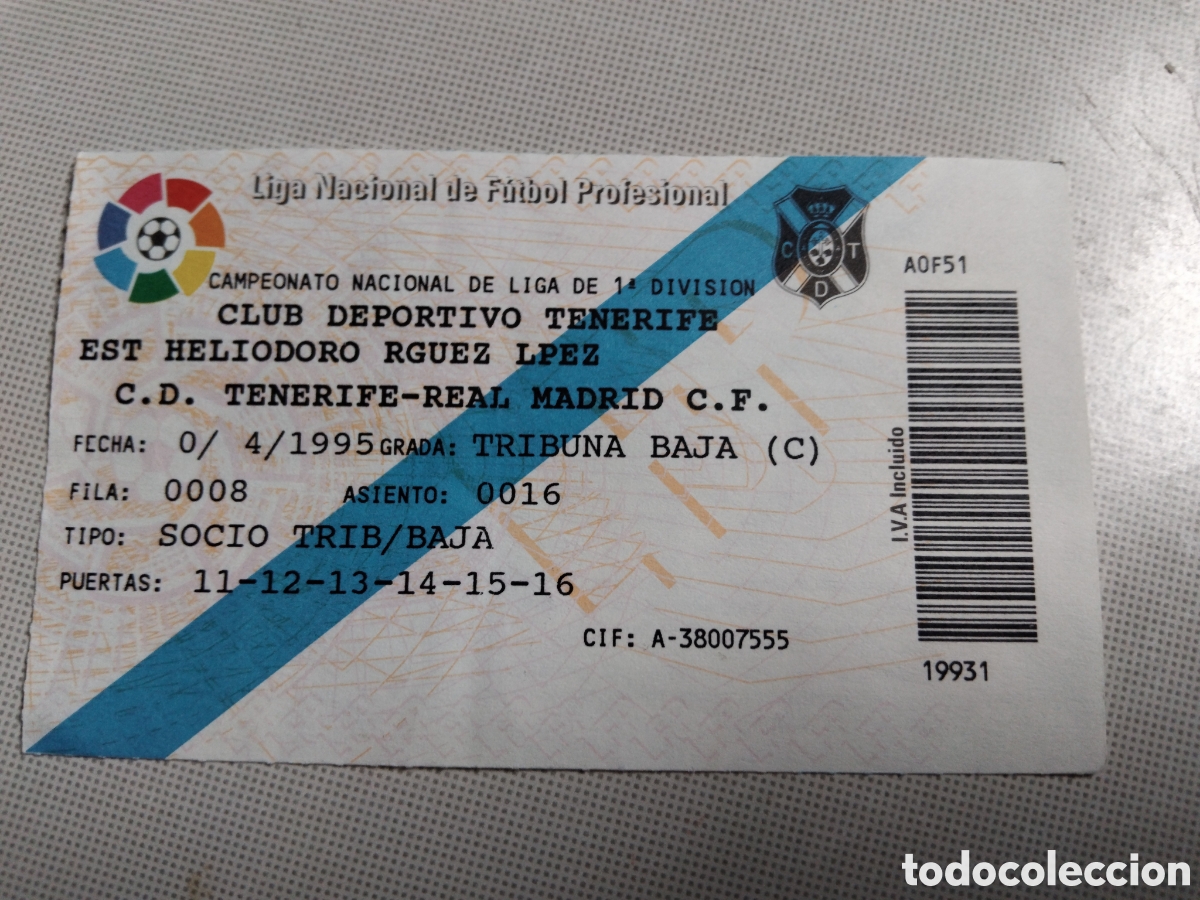 Coleccionismo deportivo: Entrada Tenerife 0 R.Madrid 1 / 1994-95