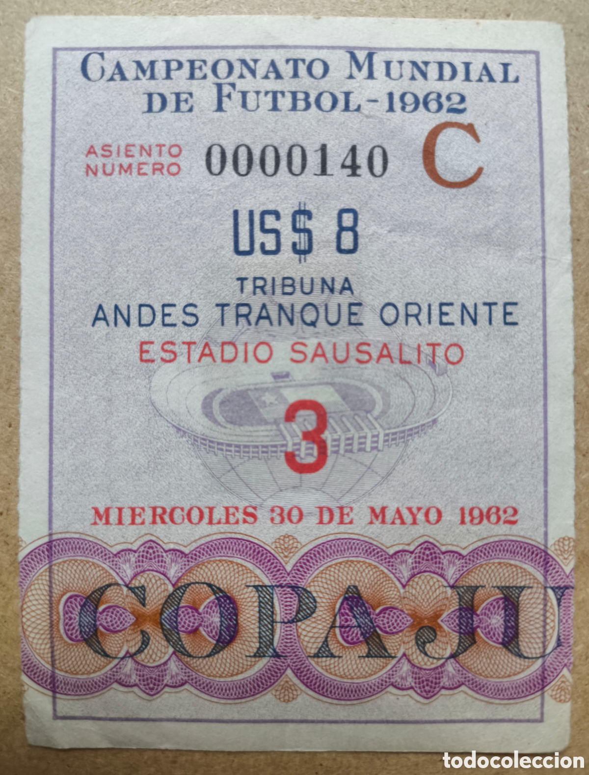 Coleccionismo deportivo: ENTRADA F&Uacute;TBOL CUP JULES RIMET TICKET FOOTBALL WORLD CUP CHILE GAME MEXICO VS BRAZIL 1962