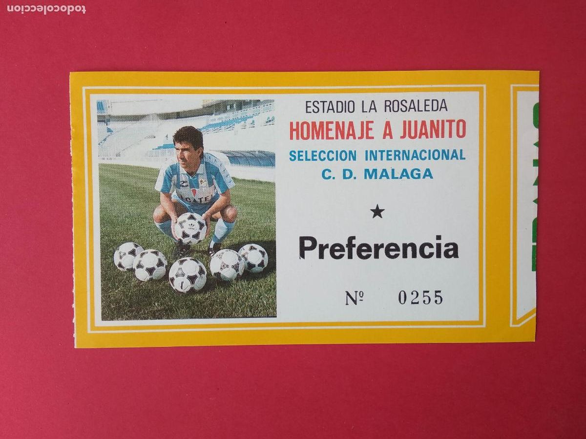 Coleccionismo deportivo: ENTRADA ESTADIO DE LA ROSALEDA HOMENAJE A JUANITO CLUB DEPORTIVO MALAGA - SELECCION INTERNACIONAL