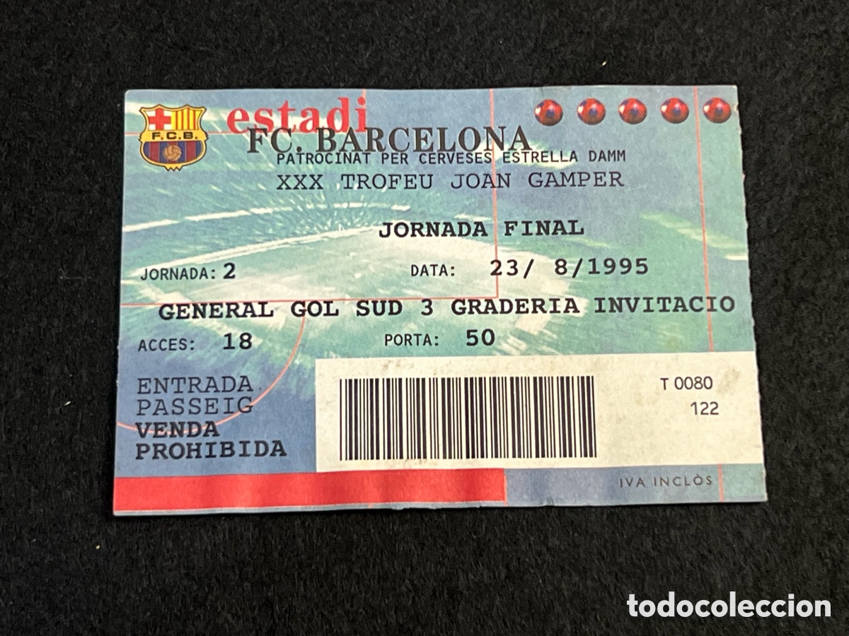 Coleccionismo deportivo: ENTRADA XXX TROFEO JOAN GAMPER 1995 FC BARCELONA CSKA SOF&Iacute;A FEYENOORD SAN LORENZO DEBUT FIGO