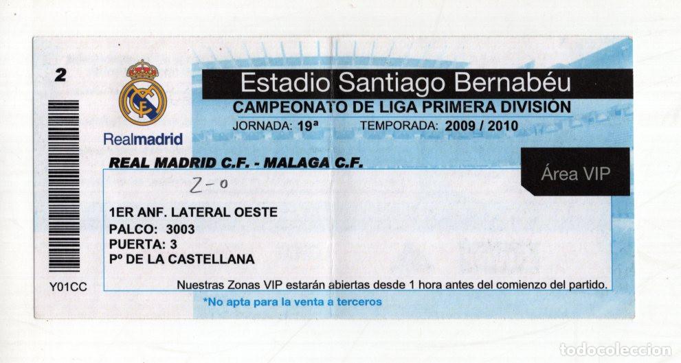 Coleccionismo deportivo: ENTRADA VIP ESTADIO SANTIAGO BERNAB&Eacute;U. REAL MADRID C.F. Y EL M&Aacute;LAGA C.F. TEMPORADA 2009/2010