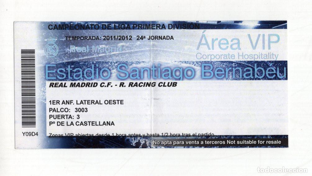Coleccionismo deportivo: ENTRADA F&Uacute;TBOL REAL MADRID - RACING DE SANTANDER. &Aacute;REA VIP SANTIAGO BERNAB&Eacute;U. TEMPORADA 2011/12