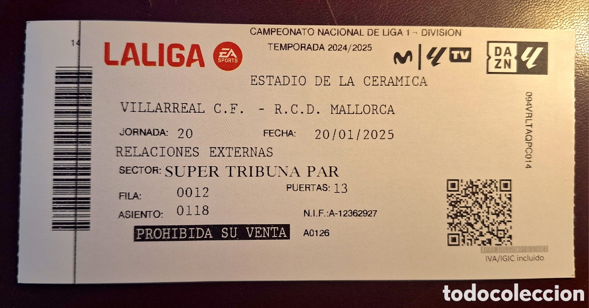 Coleccionismo deportivo: Entrada Villarreal Real Mallorca 2024/2025