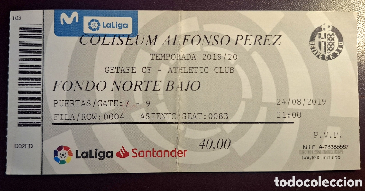 Coleccionismo deportivo: Entrada Getafe Athletic Bilbao 2019/2020 - Foto 1