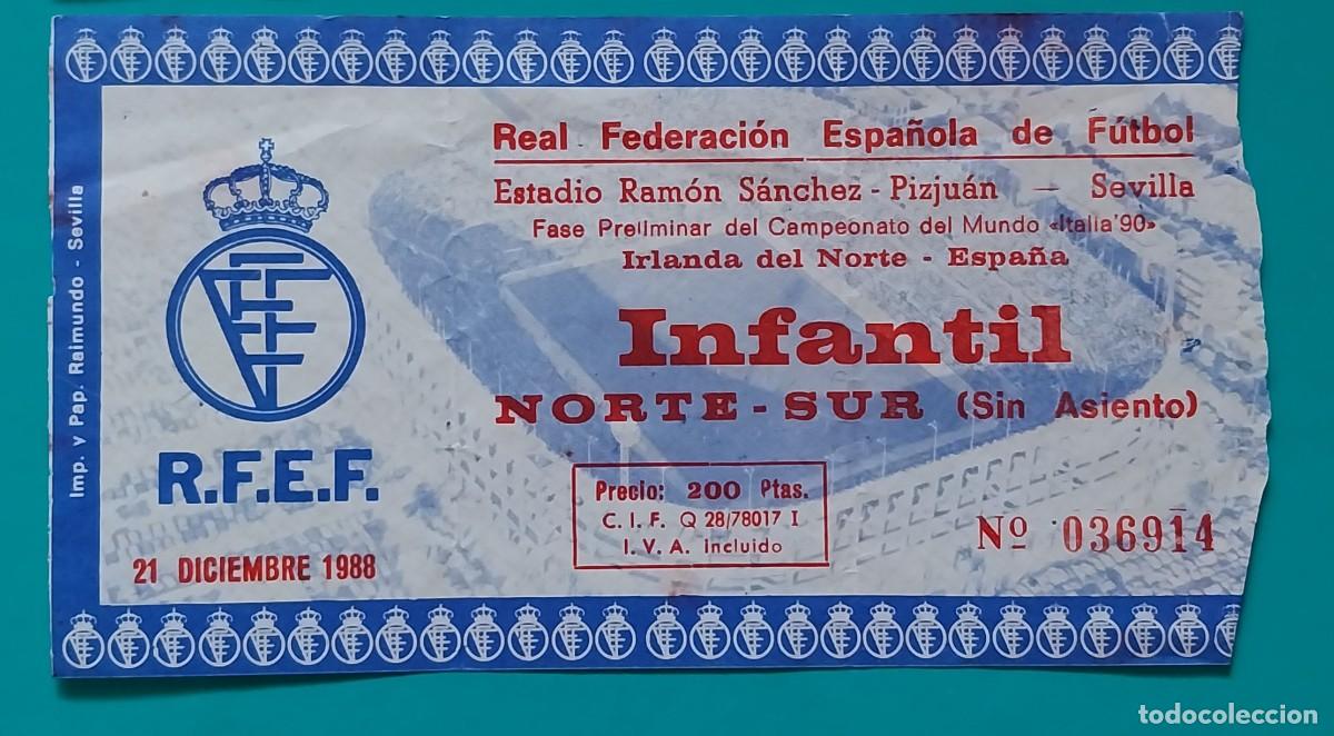 Coleccionismo deportivo: Entrada para el partido f&uacute;tbol Espa&ntilde;a e Irlanda del Norte 1988 clasificacion Mundial Italia 1990.