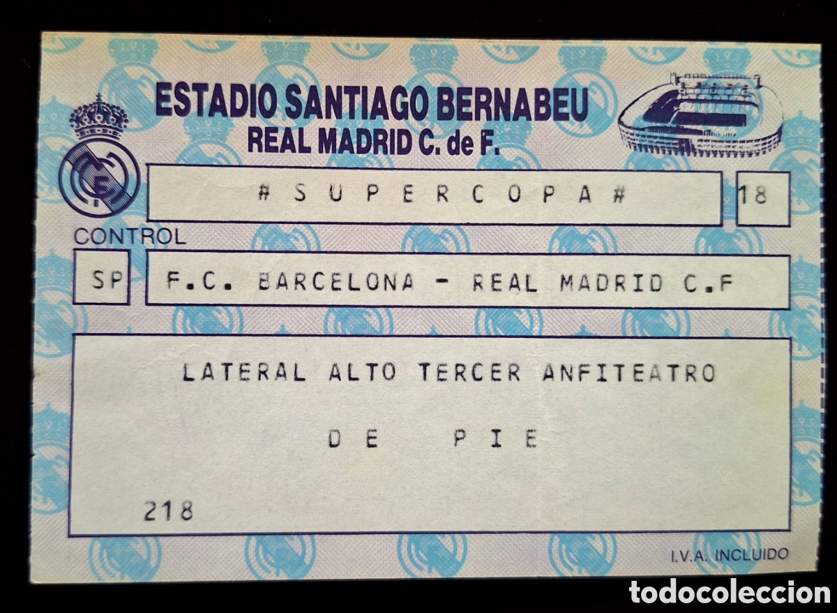Coleccionismo deportivo: Entrada final Supercopa 1988 Real Madrid Barcelona