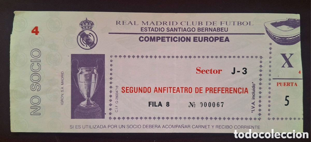 Coleccionismo deportivo: Entrada Real Madrid PSV 87-88 Copa de Europa