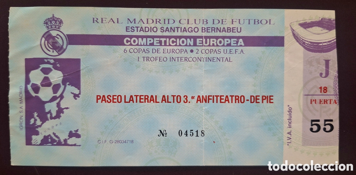Coleccionismo deportivo: Entrada copa Europa Real Madrid Mil&aacute;n 88/89