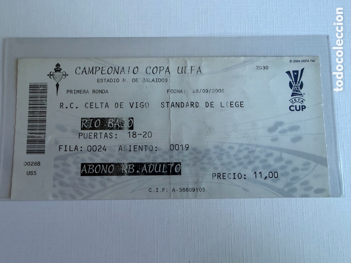 Coleccionismo deportivo: Entrada Celta de Vigo 3 Standard Liege 0 Lieja UEFA 2006 2007