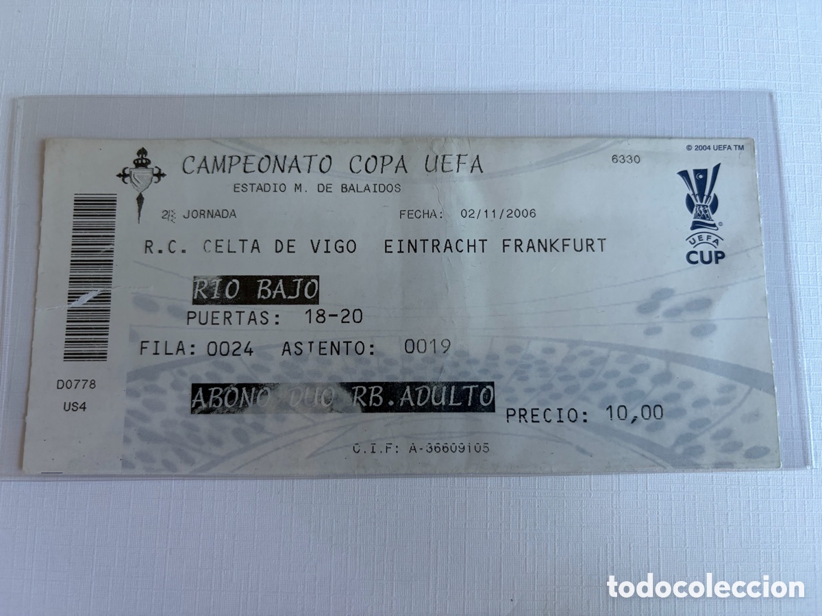 Coleccionismo deportivo: Entrada Celta de Vigo 1 Eintracht Frankfurt 1 UEFA 2006 2007 ticket