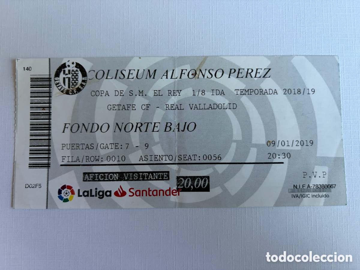 Coleccionismo deportivo: Entrada Getafe 1 Valladolid 0 Copa del Rey 2018 2019