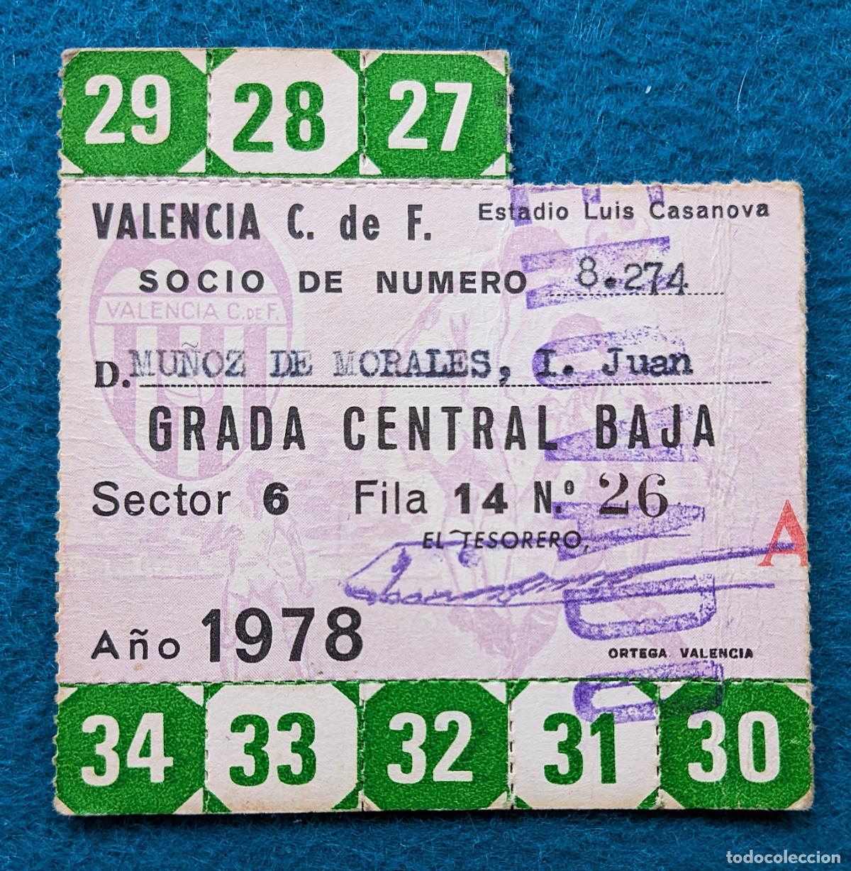 Coleccionismo deportivo: RW ENTRADA FUTBOL PASE ANUAL VALENCIA C.F A&Ntilde;O 1978 ESTADIO LUIS CASANOVA PRUEBA DE IMPRENTA EF62