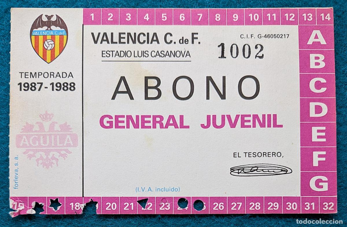 Coleccionismo deportivo: RW ENTRADA FUTBOL PASE ANUAL VALENCIA C.F 1987 1988 ESTADIO LUIS CASANOVA PRUEBA DE IMPRENTA EF64