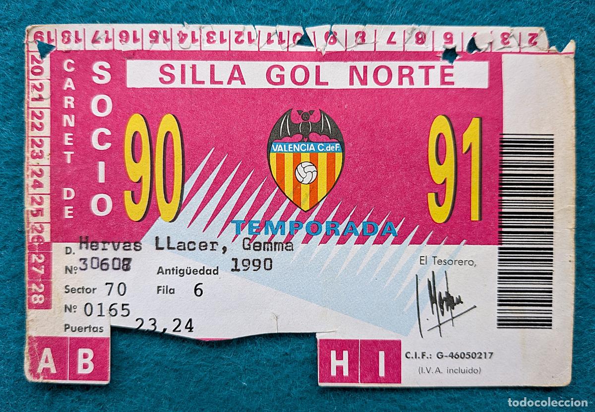 Coleccionismo deportivo: RW ENTRADA FUTBOL PASE ANUAL VALENCIA C.F 1990 1991 PRUEBA DE IMPRENTA EF66