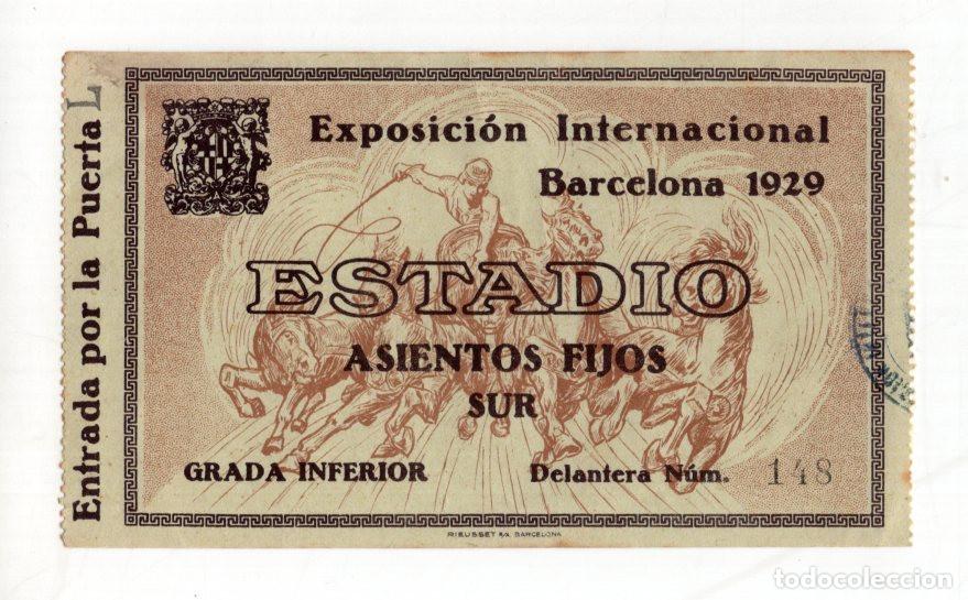 Collectionnisme sportif: ENTRADA ORIGINAL EXPOSICI&Oacute;N BARCELONA 1929. ESTADIO, GRADA INFERIOR. EXCELENTE ESTADO DE COLECCI&Oacute;N.