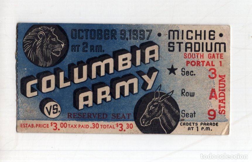 Sammelleidenschaft Sport: ENTRADA F&Uacute;TBOL 1937 COLUMBIA VS ARMY EN MICHIE STADIUM. ANTIGUA, ORIGINAL.