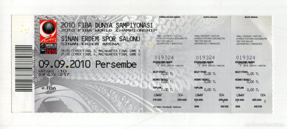 Sports collectibles: ENTRADA FIBA MUNDIAL 2010. CUARTOS DE FINAL (EEUU-RUSIA/LITUANIA-ARG). SINAN ERDEM.