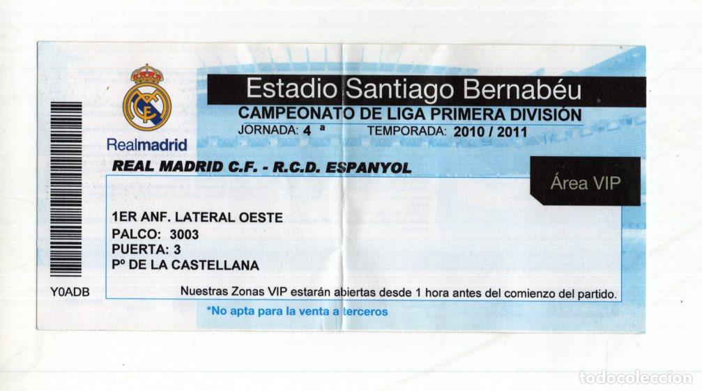 Collezionismo sportivo: ENTRADA VIP REAL MADRID VS ESPANYOL 2010/11. LIGA JORNADA 4. ESTADIO SANTIAGO BERNAB&Eacute;U.