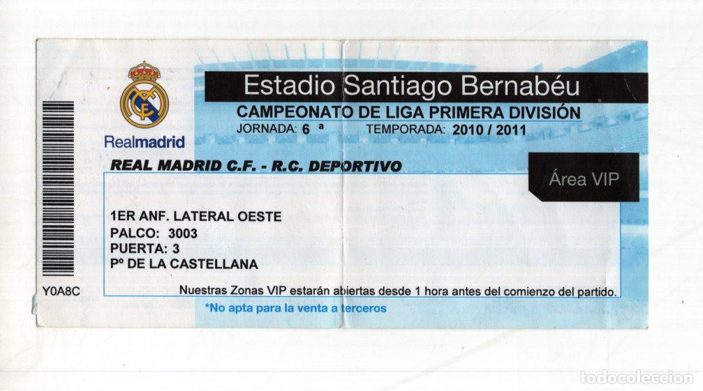 Collectionnisme sportif: ENTRADA VIP REAL MADRID VS DEPORTIVO (6-1). LIGA 2010/11. JORNADA 6. BERNAB&Eacute;U.
