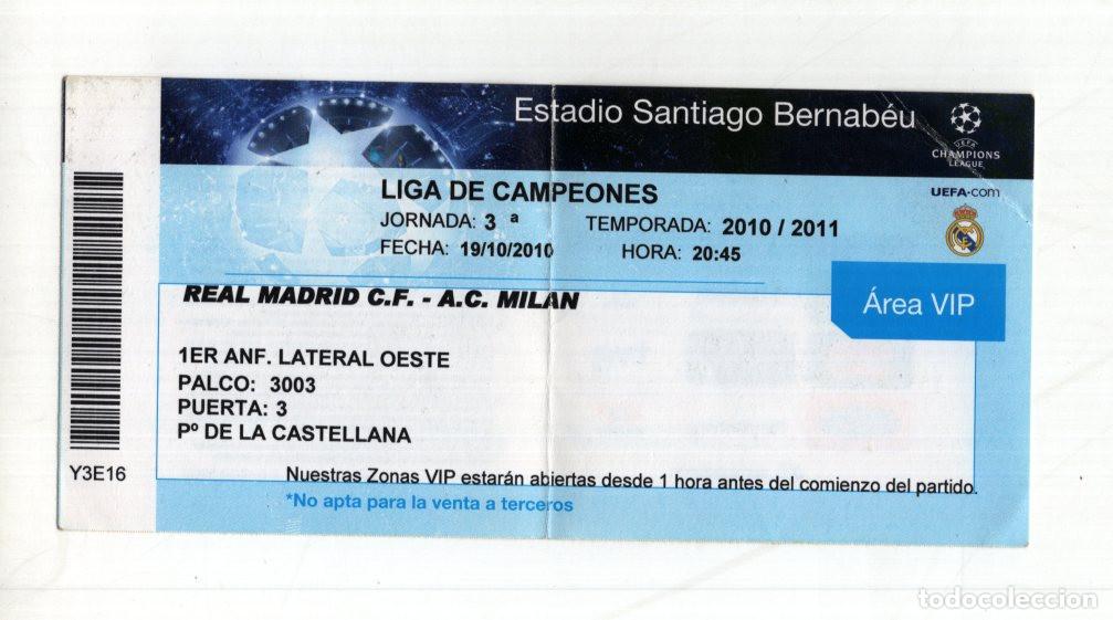 Collezionismo sportivo: ENTRADA VIP REAL MADRID VS AC MILAN 2010. CHAMPIONS LEAGUE BERNAB&Eacute;U.