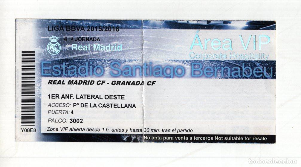 Sports collectibles: ENTRADA VIP REAL MADRID VS GRANADA. LIGA 15/16. ESTADIO SANTIAGO BERNAB&Eacute;U. 4&ordf; JORNADA.