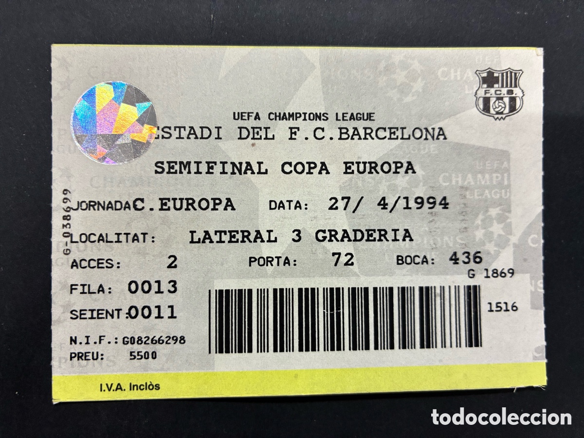 Coleccionismo deportivo: ENTRADA PARTIDO FUTBOL SEMIFINAL COPA EUROPA F.C BARCELONA FC OPORTO 1994 ESTADI FC BARCELONA