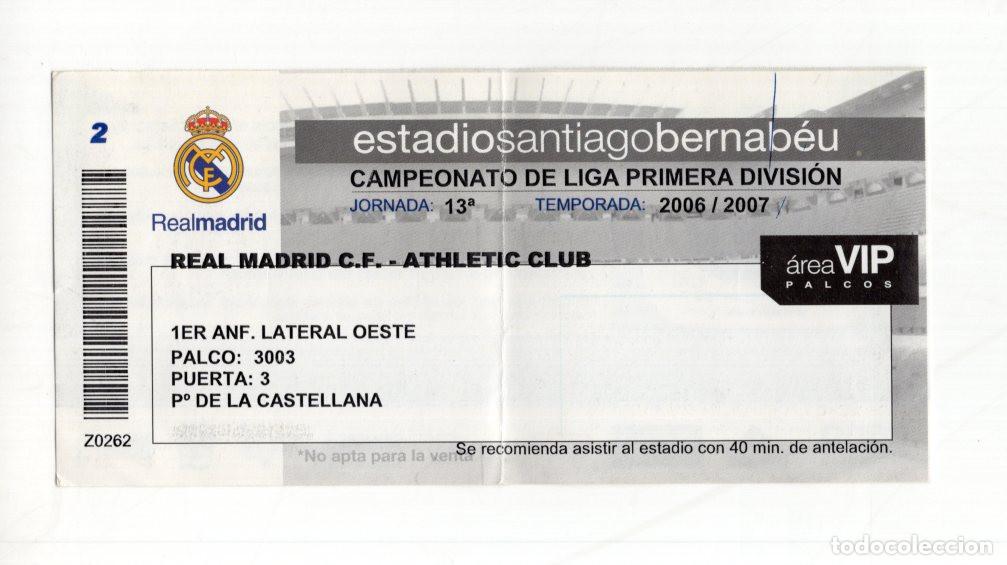 Sports collectibles: ENTRADA VIP REAL MADRID VS ATHLETIC CLUB LIGA 06/07.PASE PALCOS ESTADIO SANTIAGO BERNAB&Eacute;U JORNADA 13