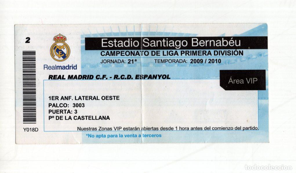 Sports collectibles: ENTRADA VIP REAL MADRID VS ESPANYOL 2010. ESTADIO SANTIAGO BERNAB&Eacute;U. LIGA 09/10