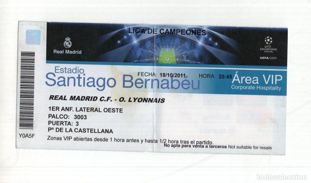 Collectionnisme sportif: ENTRADA VIP REAL MADRID VS LYON (2011). CHAMPIONS LEAGUE. SANTIAGO BERNAB&Eacute;U.