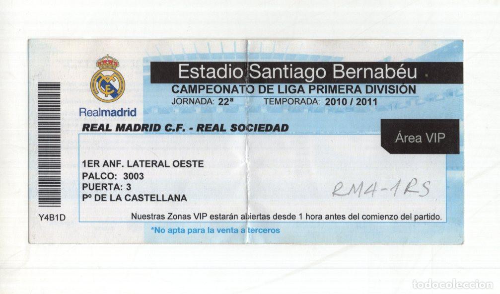 Sports collectibles: ENTRADA VIP REAL MADRID VS REAL SOCIEDAD (4-1). LIGA 2010/11. J22. BERNAB&Eacute;U.