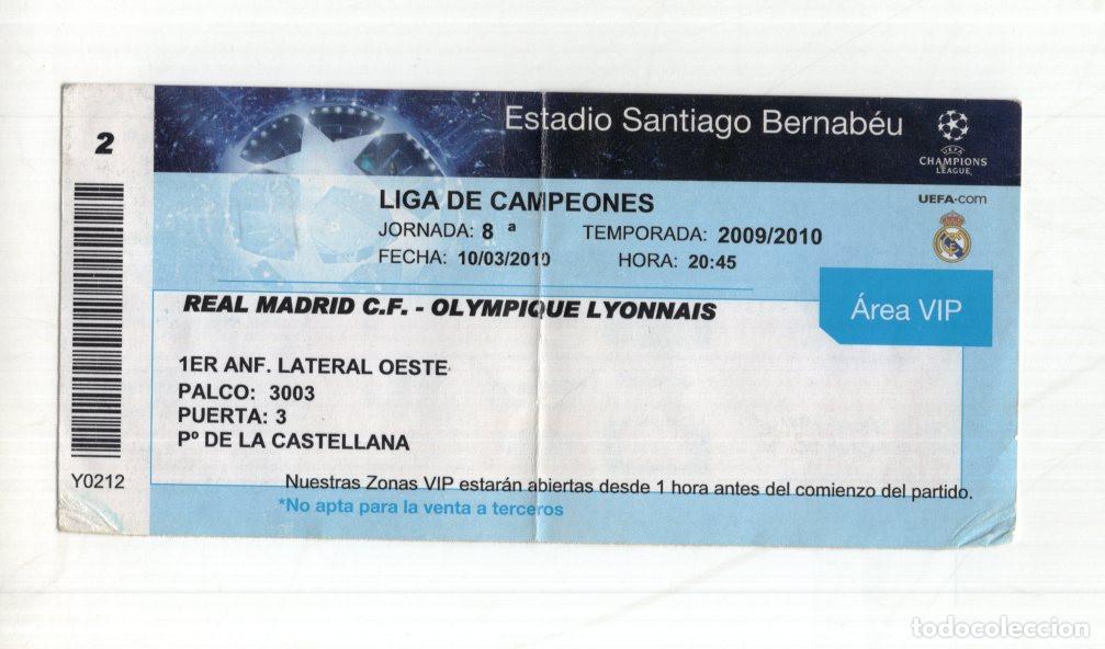 Sports collectibles: ENTRADA VIP REAL MADRID VS OLYMPIQUE LYON CHAMPIONS 2010. SANTIAGO BERNAB&Eacute;U.
