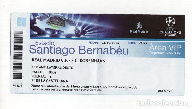 Collectionnisme sportif: ENTRADA VIP REAL MADRID VS KOBENHAVN CHAMPIONS LEAGUE 2013 BERNABEU. SECTOR PALCO 3002.