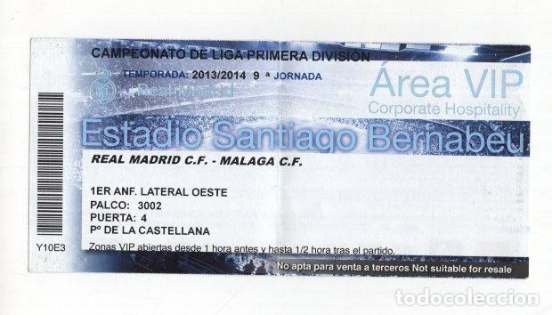 Sammelleidenschaft Sport: ENTRADA VIP REAL MADRID VS M&Aacute;LAGA LIGA 13/14 J9. PALCO BERNAB&Eacute;U.