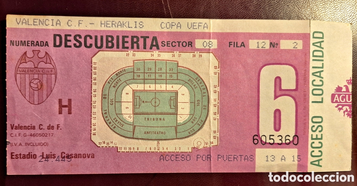 Sammelleidenschaft Sport: Entrada entera Copa de la UEFA Valencia heraklis 1990 1991